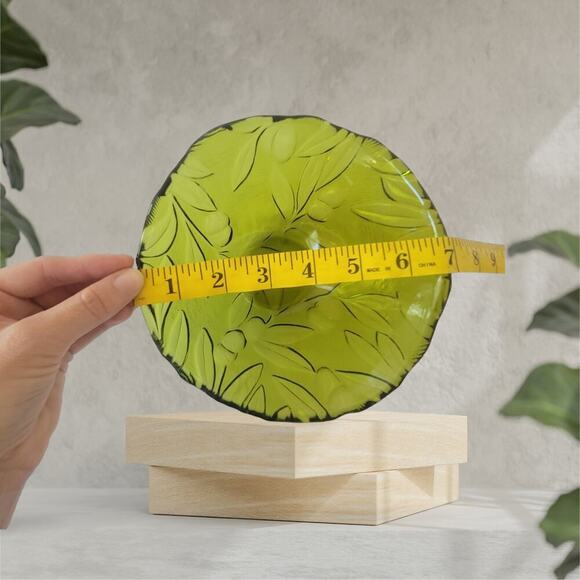 Vintage MCM Green Floral/Plant Drepression Glass Bowl Mid Centruy Modern Decor - Picture 9 of 10